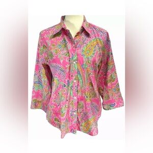 Like new Ralph Lauren 3/4 length sleeves button up pink Paisley shirt